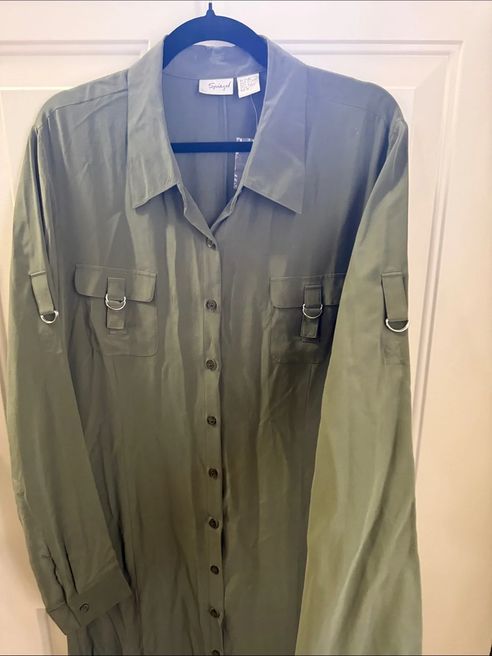 Spiegel Olive Green Maxi Shirt Dress- 100% silk - Picture 7 of 9